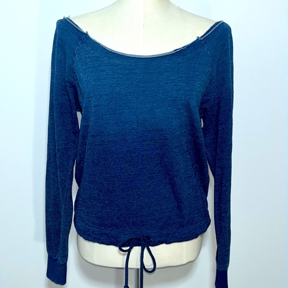 Cloth & Stone Long Sleeve Scoop Neck Blue Sweatshirt Chambray Waist Drawstring S